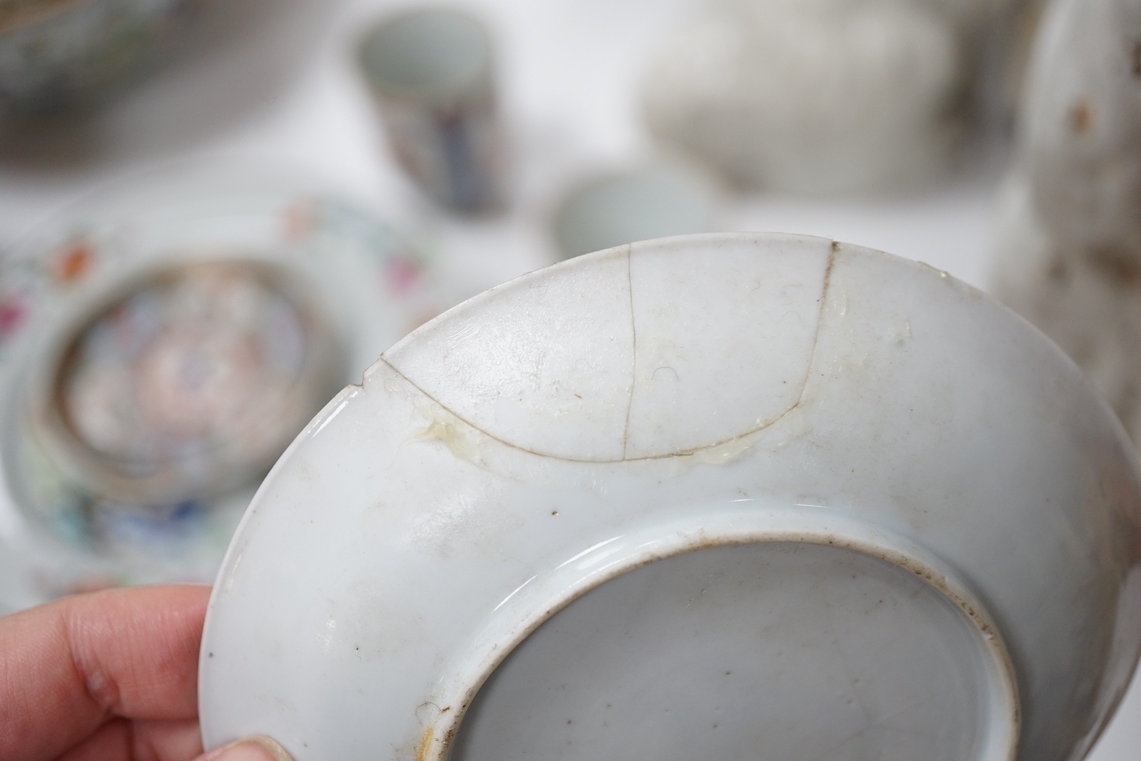 A group of 18th century Chinese export vases, bowls, cups, plates etc. vases 20cms high (20)